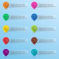 Pointers or map markers with numbers and space for text. Colorful number bullet points set. Vector illustration.